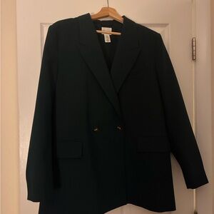 H&M Women's Dark Green Double Breasted Oversized Blazer